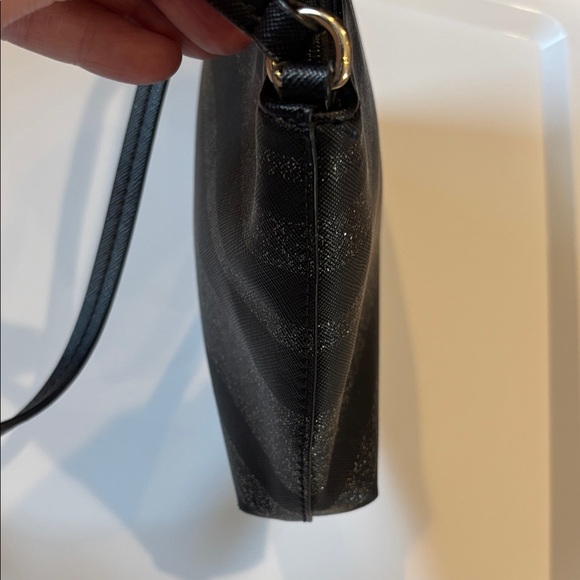 Kate Spade Black Glitter Stripe Crossbody Bag Slim Shoulder bag Zip Top - Picture 7 of 8